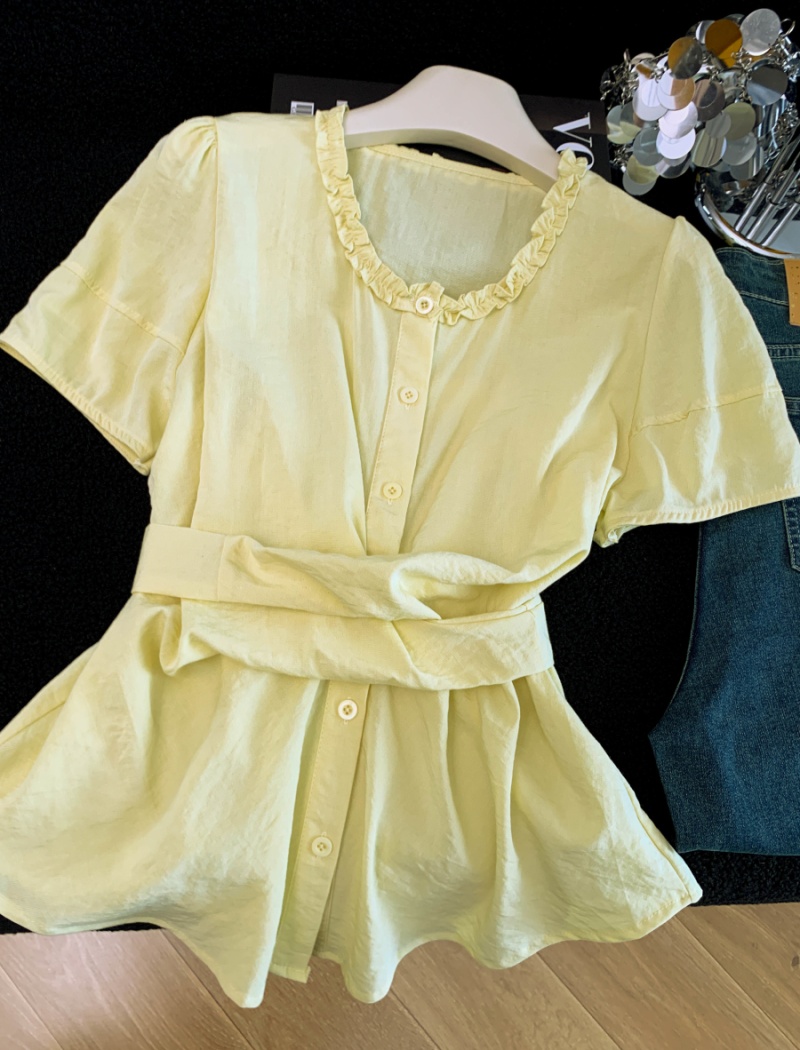 Frenum slim shirt summer short sleeve tops for women