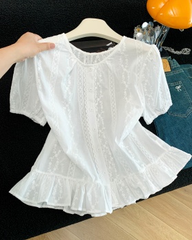 Jacquard summer tops pure cotton shirt for women