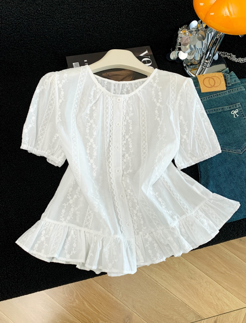 Jacquard summer tops pure cotton shirt for women