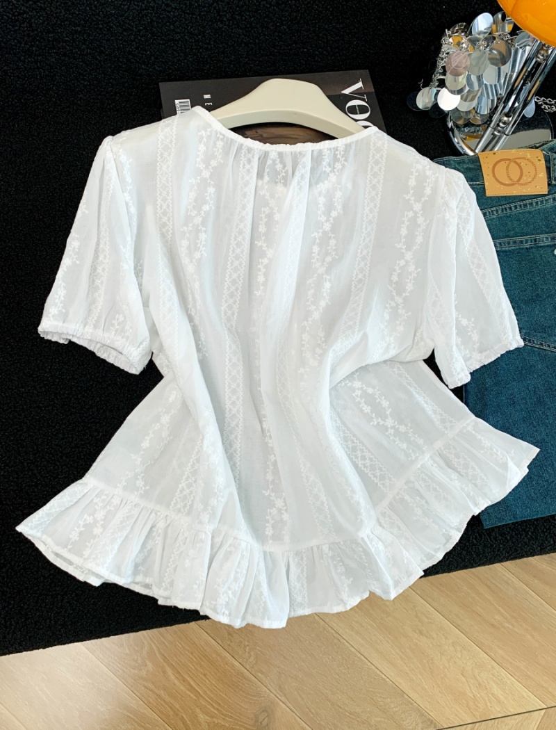 Jacquard summer tops pure cotton shirt for women
