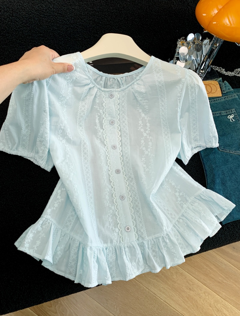 Jacquard summer tops pure cotton shirt for women