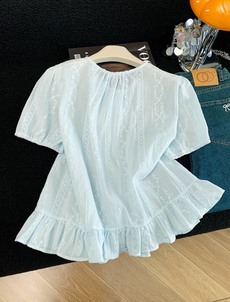 Jacquard summer tops pure cotton shirt for women