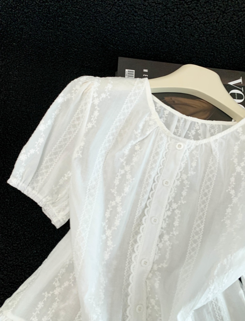 Jacquard summer tops pure cotton shirt for women