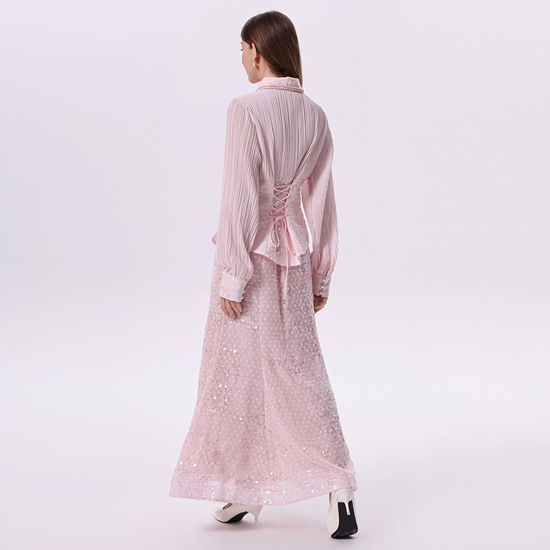 Sequins beading long skirt temperament mermaid skirt a set