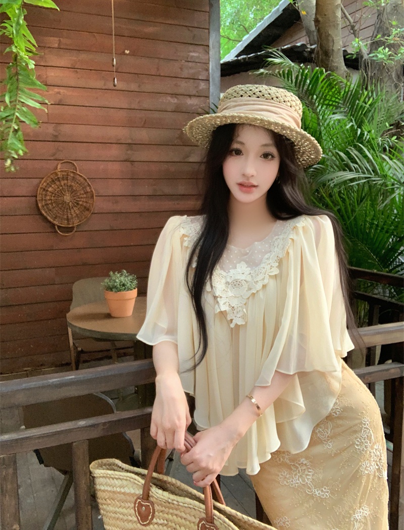 Stereoscopic V-neck summer tops sunscreen tender small shirt