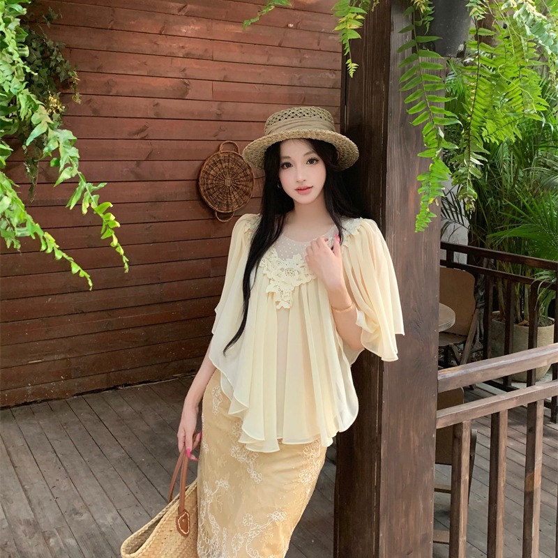 Stereoscopic V-neck summer tops sunscreen tender small shirt