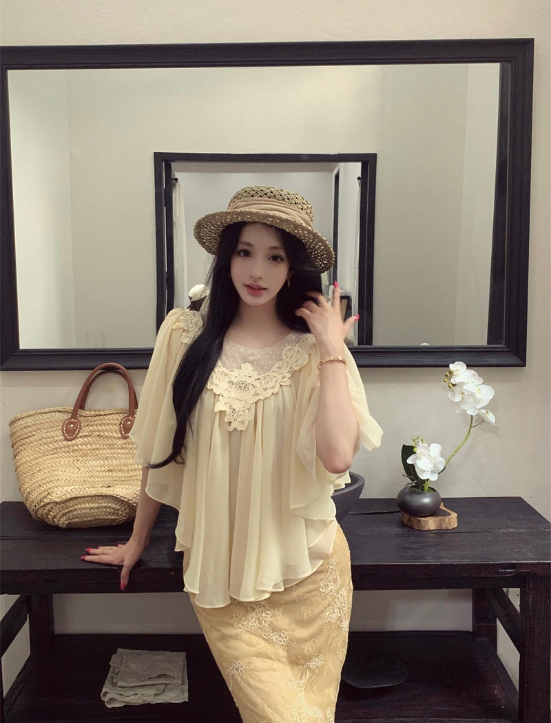 Stereoscopic V-neck summer tops sunscreen tender small shirt