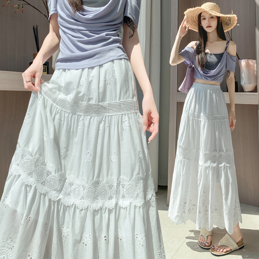 A-line pleated skirt big skirt long skirt for women