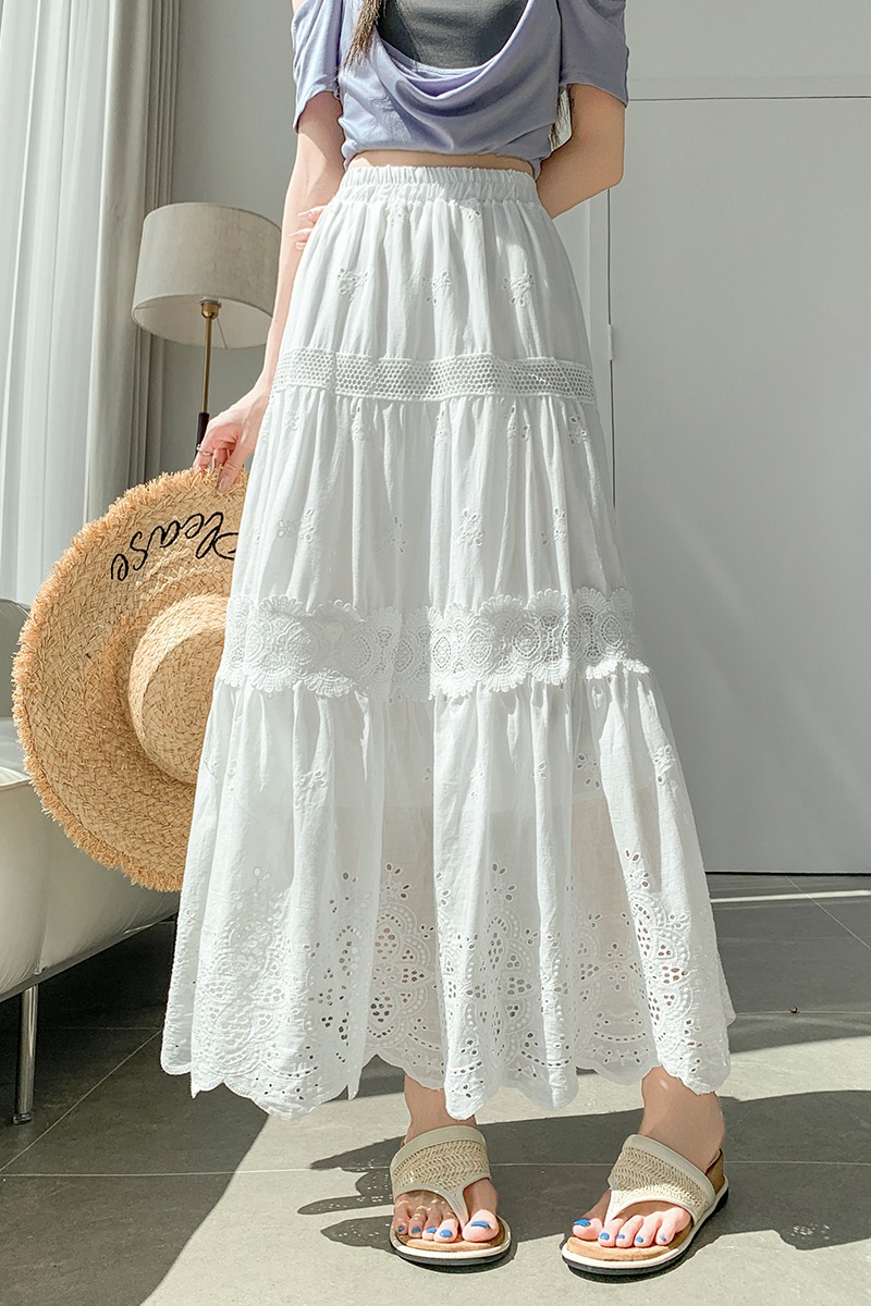 A-line pleated skirt big skirt long skirt for women