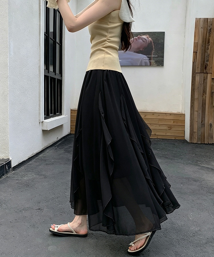 Lotus leaf edges skirt A-line long dress for women