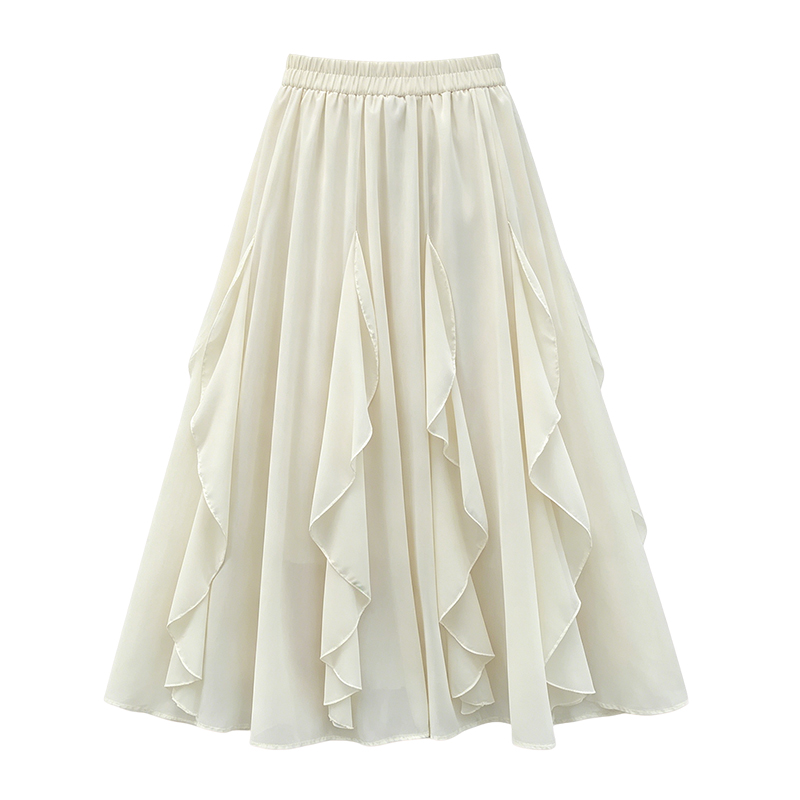 Lotus leaf edges skirt A-line long dress for women