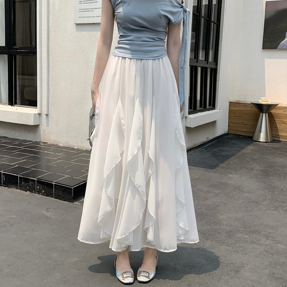 Lotus leaf edges skirt A-line long dress for women