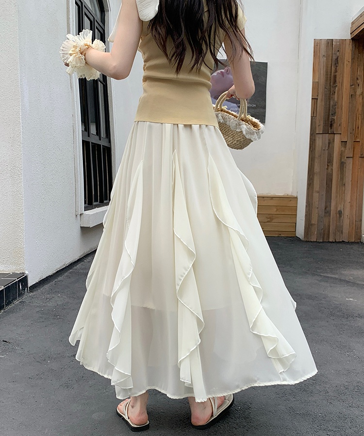 Lotus leaf edges skirt A-line long dress for women