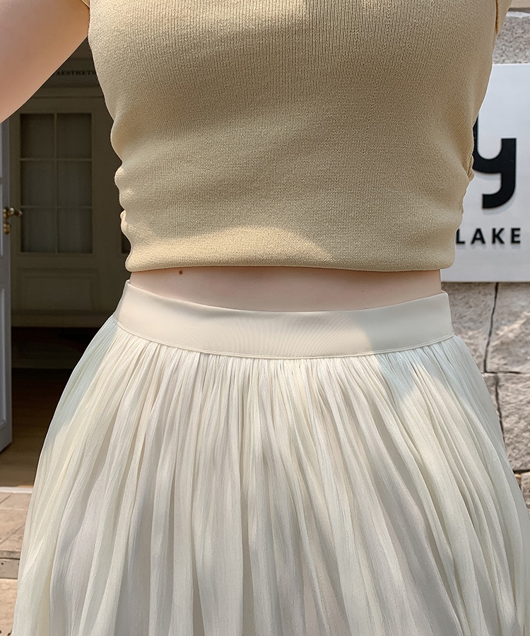 Elegant drape lace splice elastic waist long skirt for women