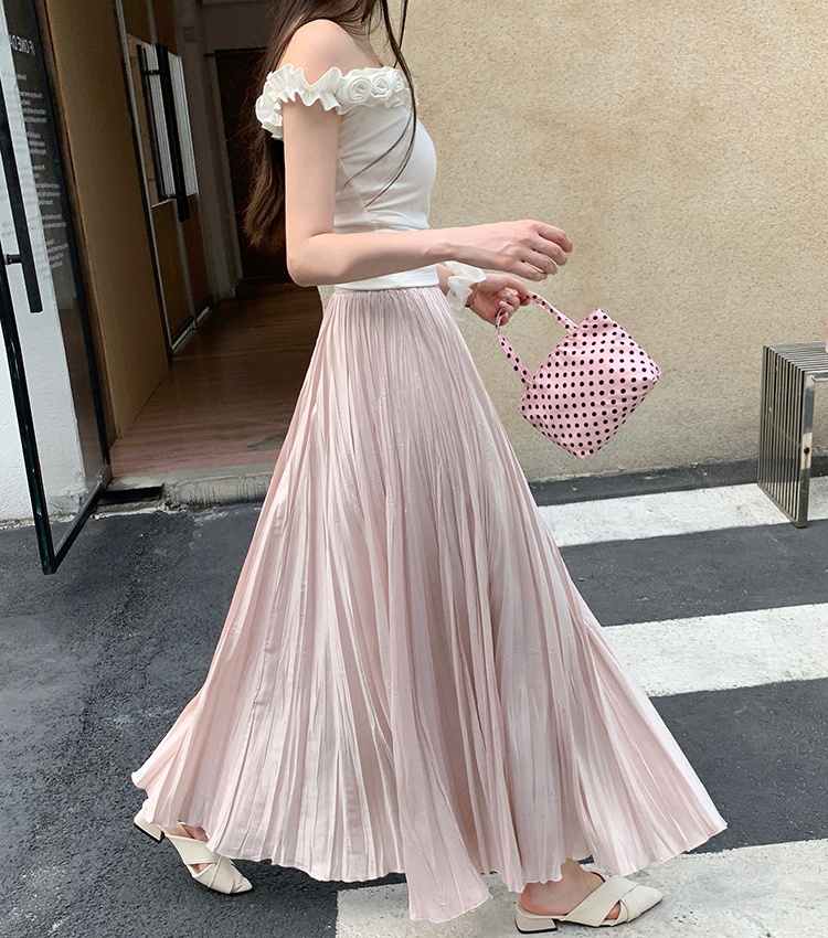 Elegant pleated skirt summer long dress for women