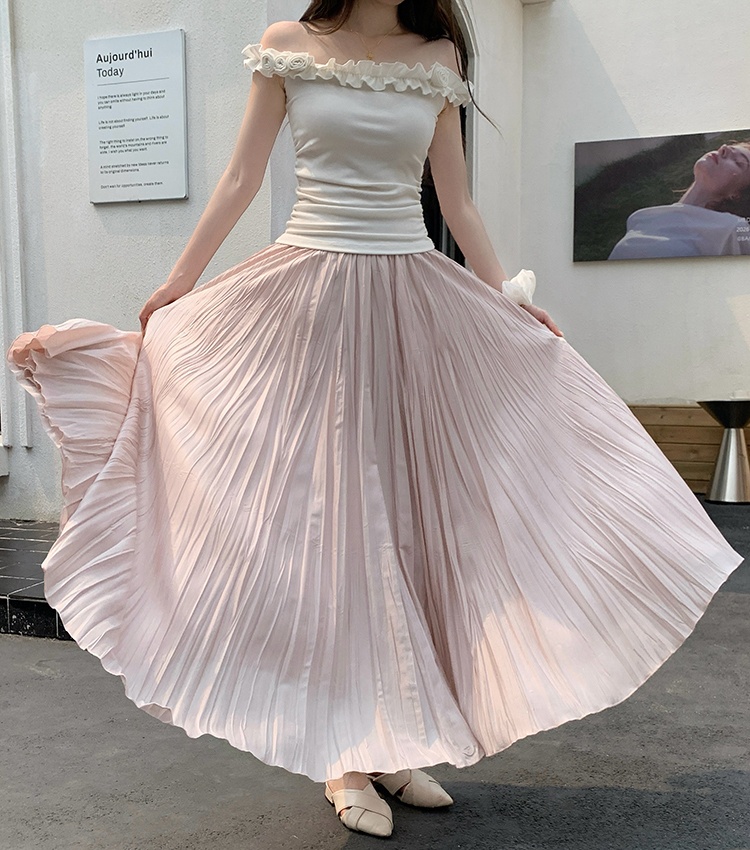 Elegant pleated skirt summer long dress for women