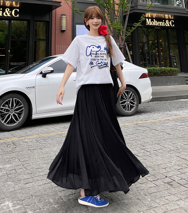 Mopping A-line skirt pleated long skirt for women
