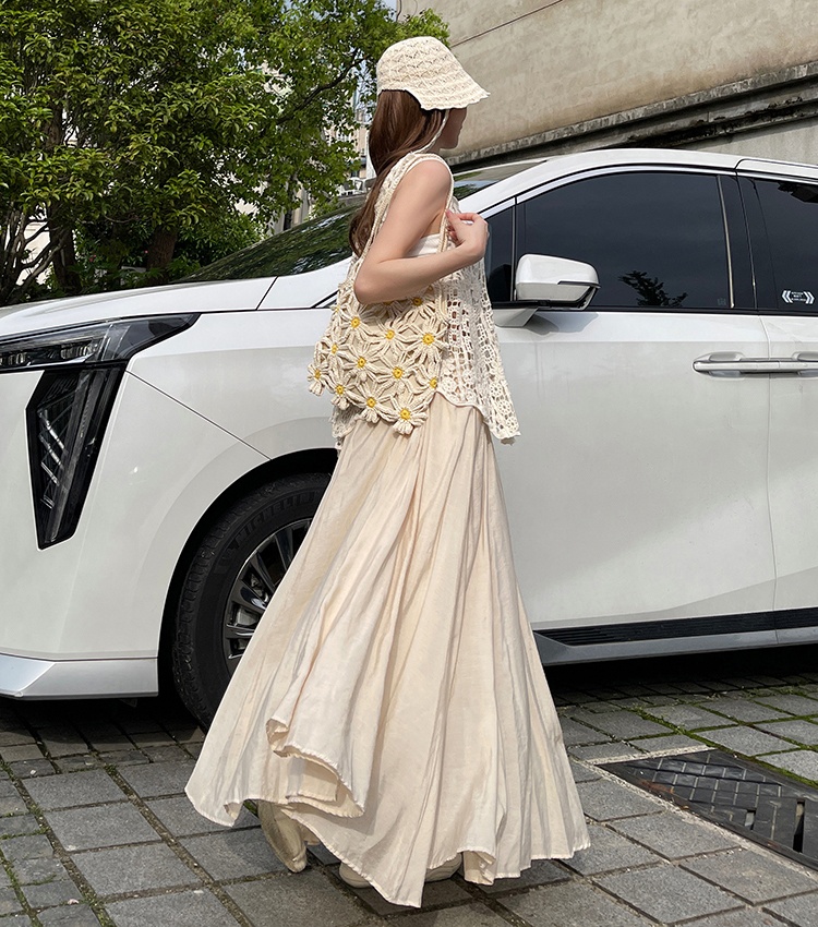 Mopping A-line skirt pleated long skirt for women