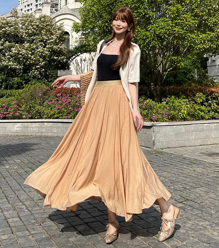 Mopping A-line skirt pleated long skirt for women