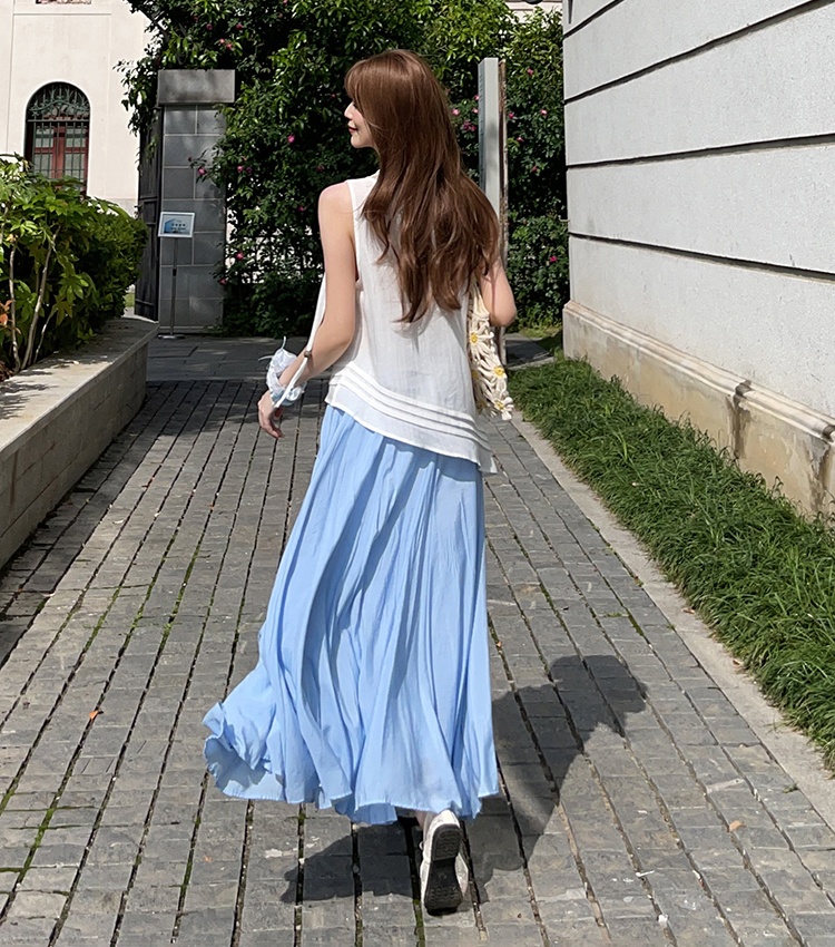 Mopping A-line skirt pleated long skirt for women