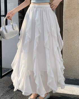 Lace A-line irregular skirt loose white long skirt for women