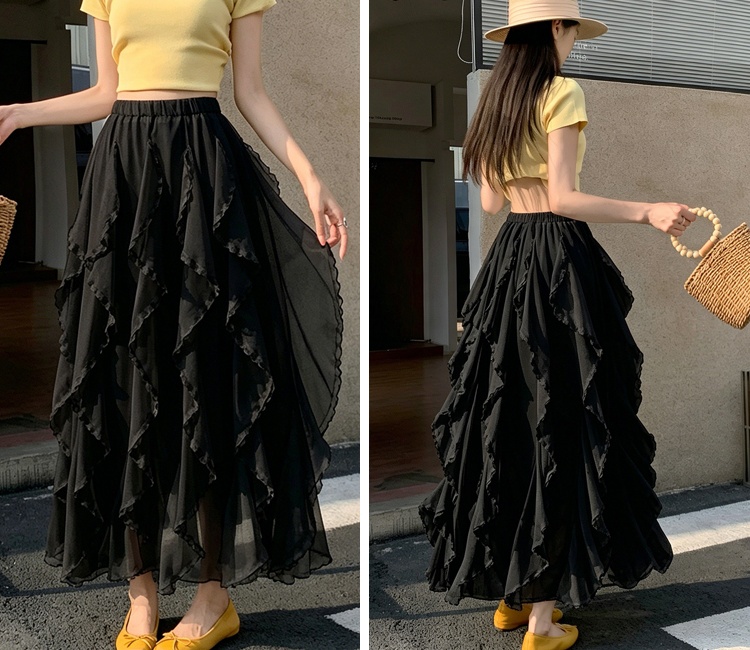 Lace A-line irregular skirt loose white long skirt for women