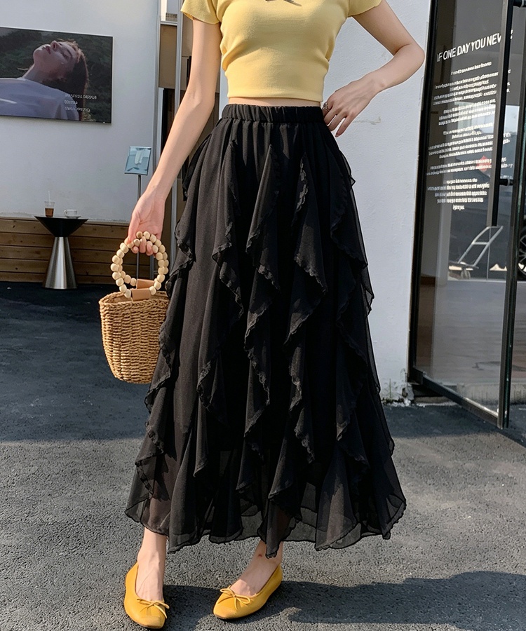 Lace A-line irregular skirt loose white long skirt for women