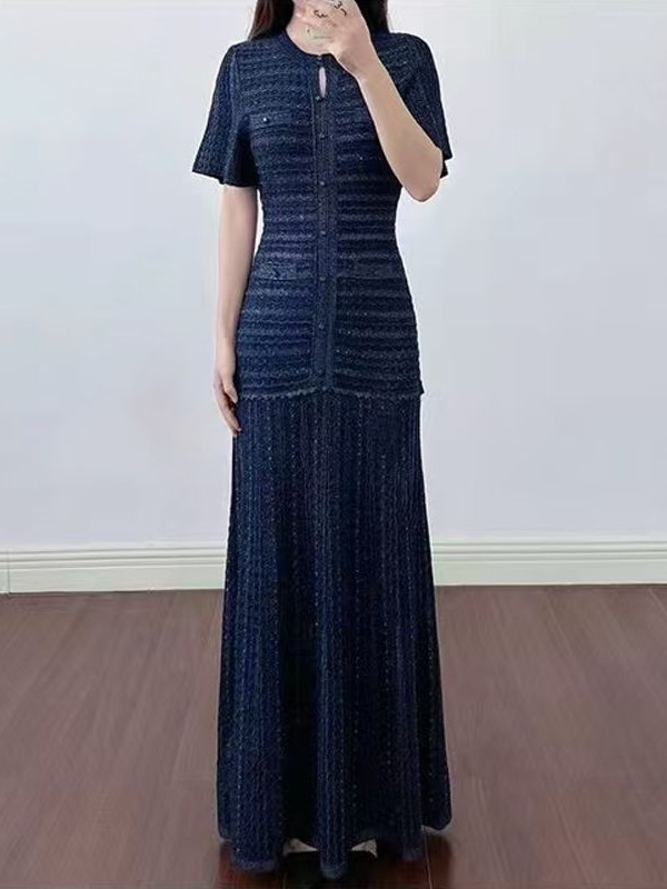 Short sleeve round neck spring and summer dress for women