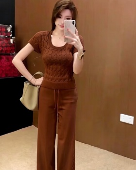 Slim wide leg pants tops 2pcs set for women