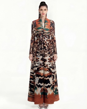 Loose large yard coat printing Bohemian beach dress