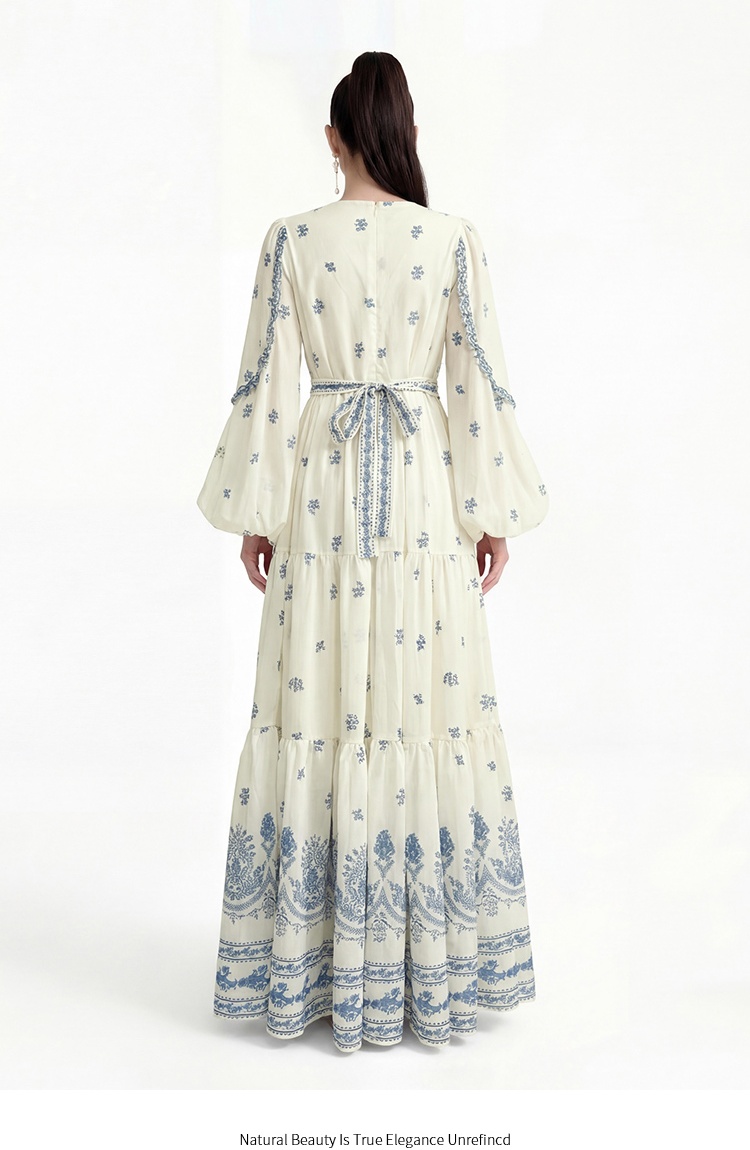 Soft printing long sleeve dress