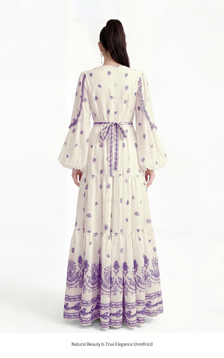 Soft printing long sleeve dress