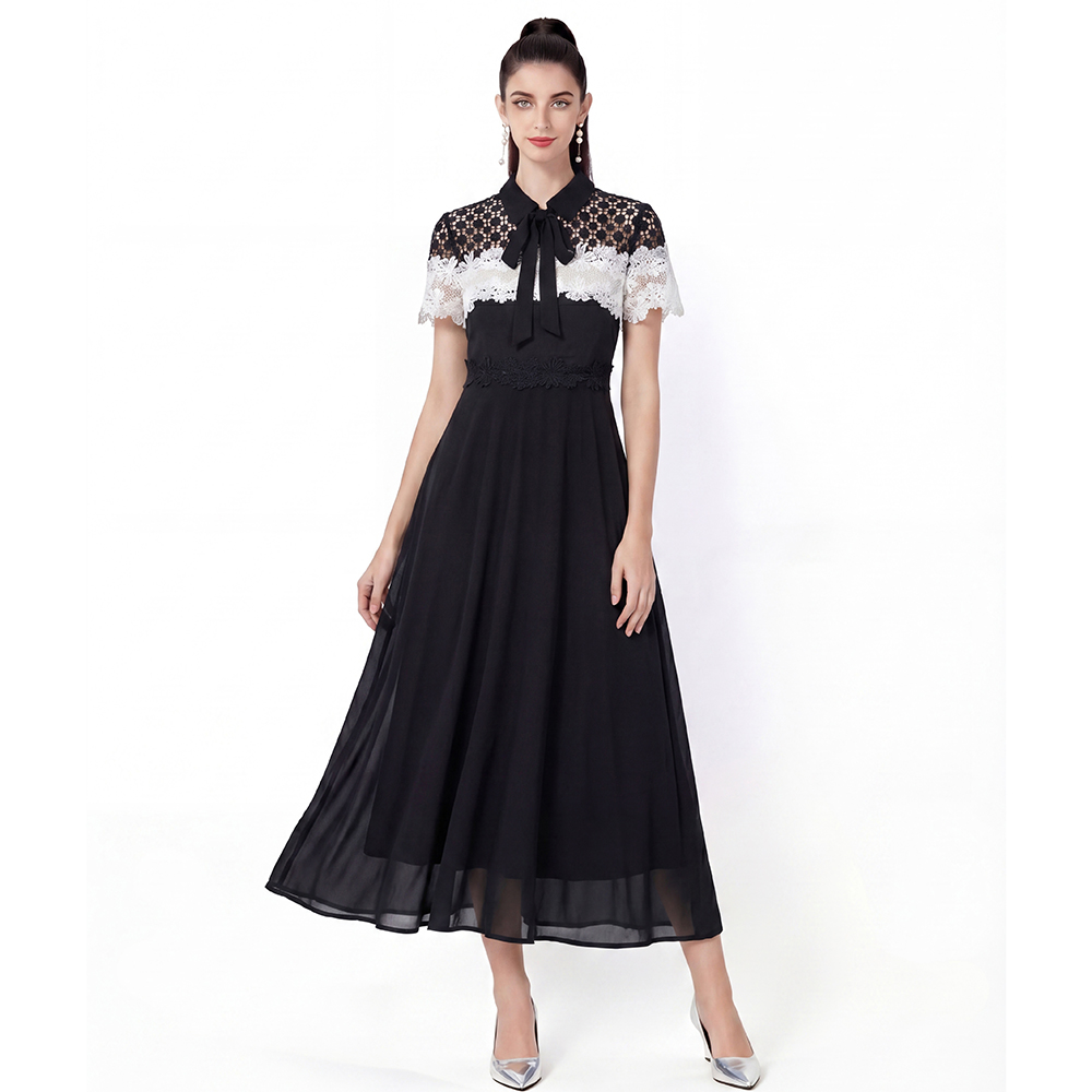 Short sleeve soft lace splice dress