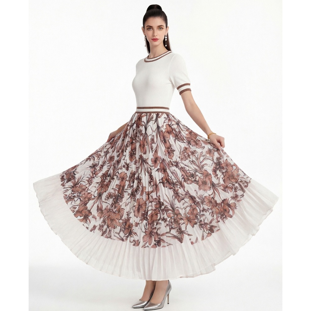 Printing splice sweater fashion big skirt dress