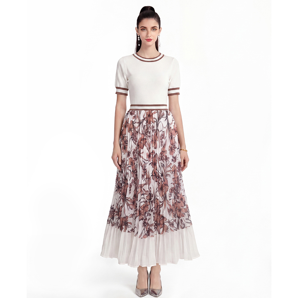 Printing splice sweater fashion big skirt dress