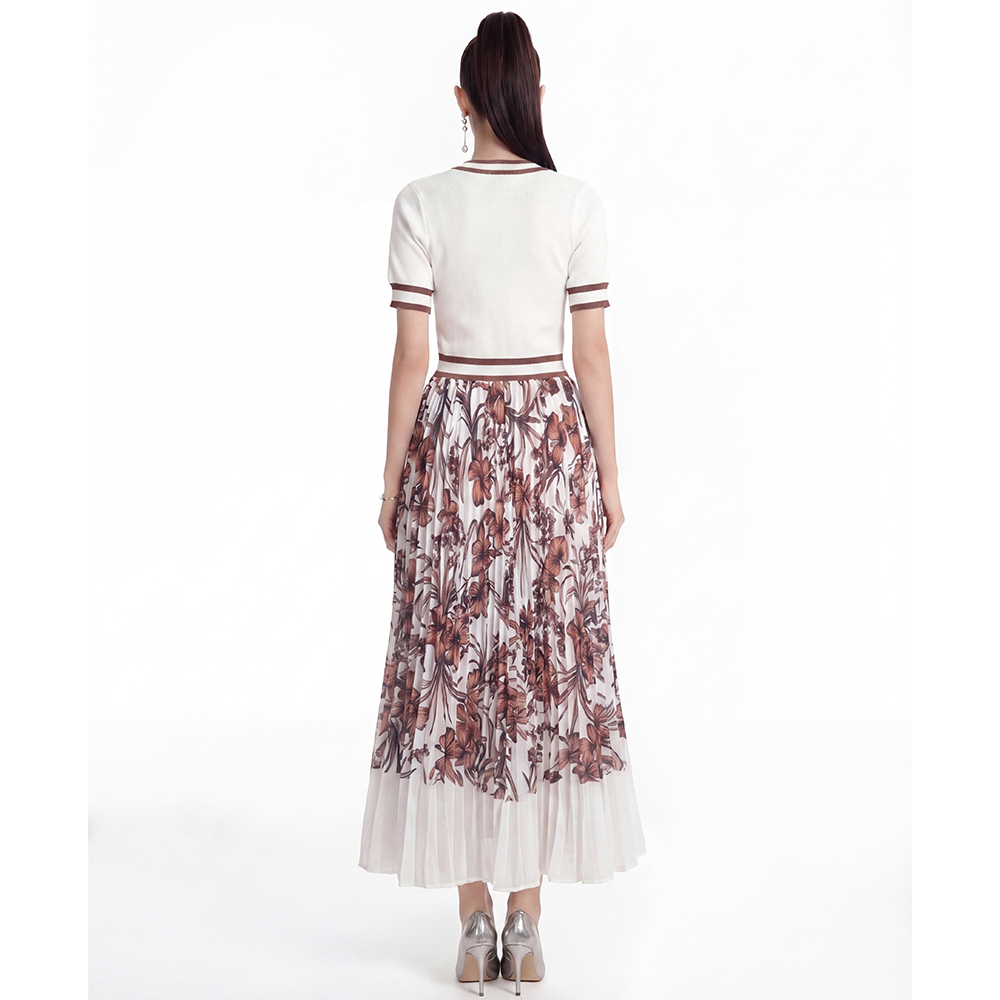 Printing splice sweater fashion big skirt dress