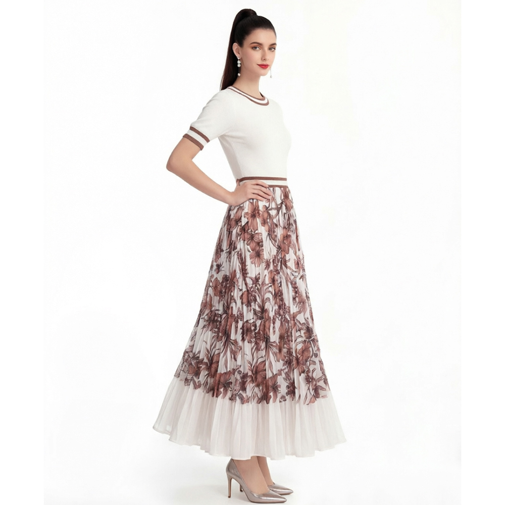 Printing splice sweater fashion big skirt dress