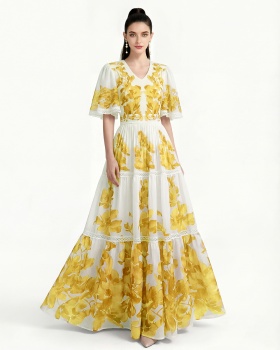 Printing short sleeve European style dress