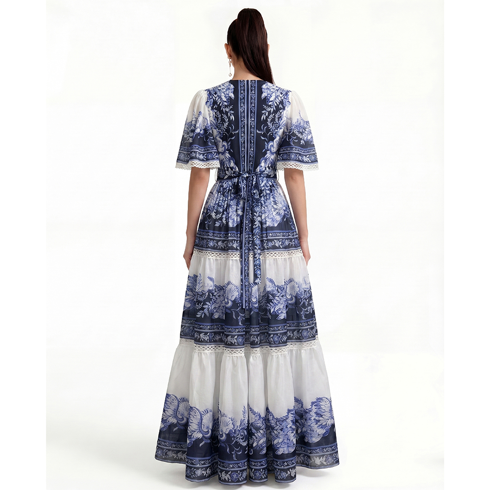 European style printing short sleeve elegant dress