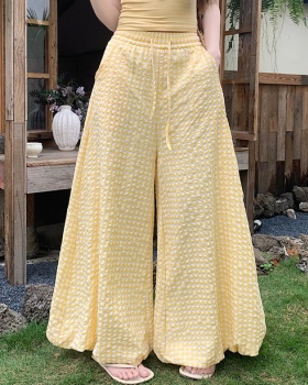 High waist summer wide leg pants plaid loose bloomers for women