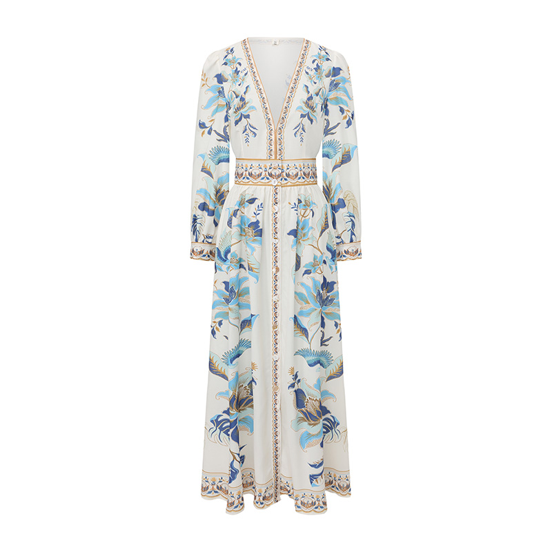 V-neck spring and summer printing vacation dress