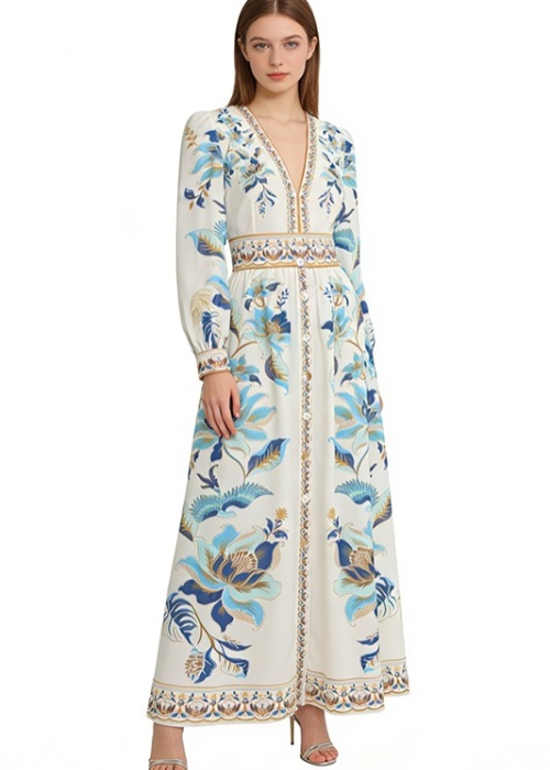 V-neck spring and summer printing vacation dress