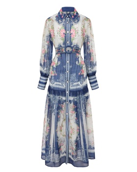 Spring single-breasted corset printing classical dress