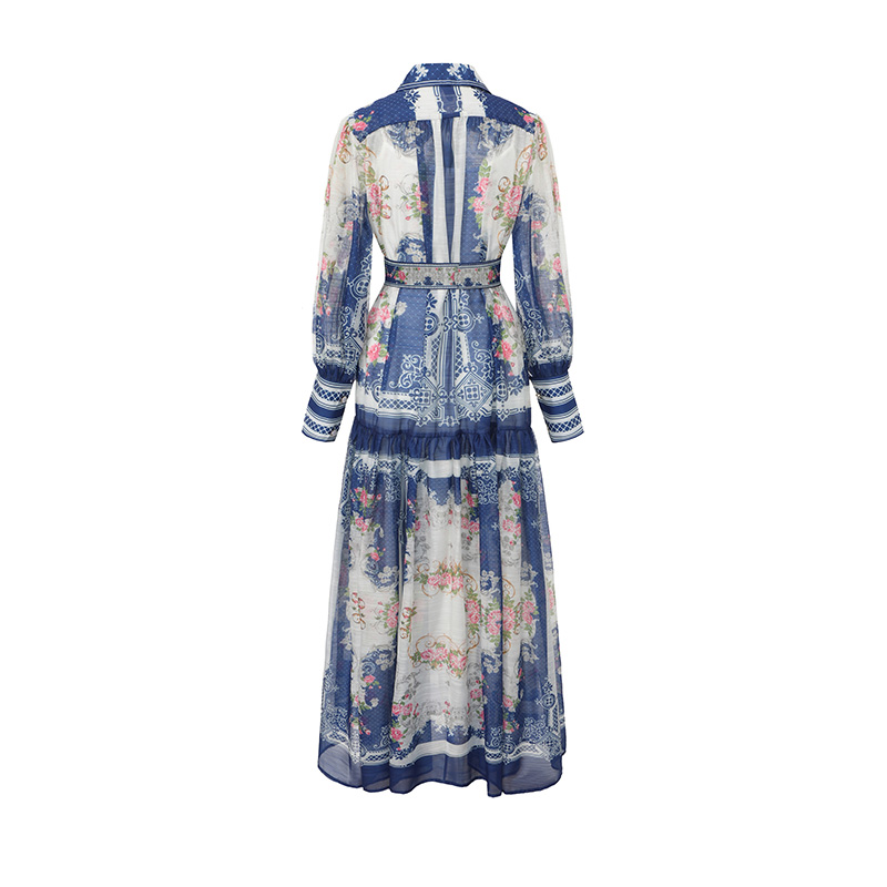 Spring single-breasted corset printing classical dress