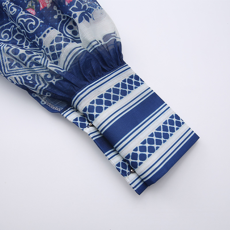 Spring single-breasted corset printing classical dress