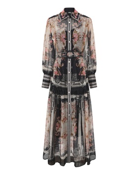 Classical single-breasted spring dress printing long corset