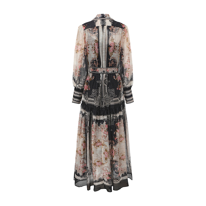 Classical single-breasted spring dress printing long corset