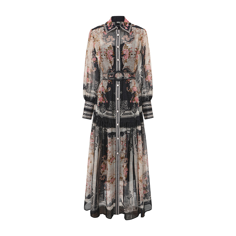 Classical single-breasted spring dress printing long corset