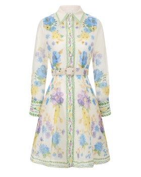 Lapel spring and summer flowers painting vacation dress