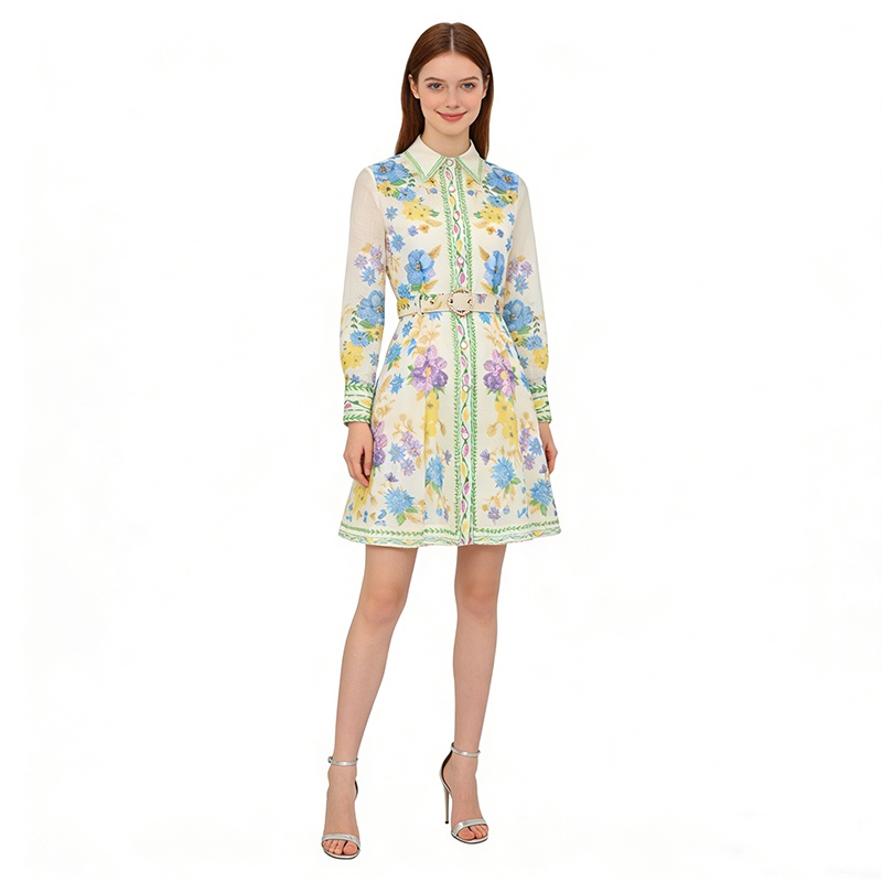 Lapel spring and summer flowers painting vacation dress
